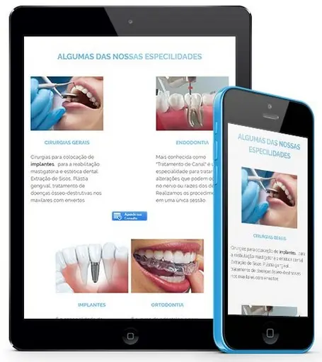 Tablet e Smartphone que comprovam que site da DENTAL Butantã é responsivo