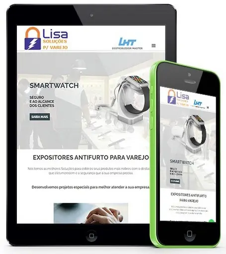 Tablet e Smartphone que comprovam que site da Lisa Soluções é responsivo