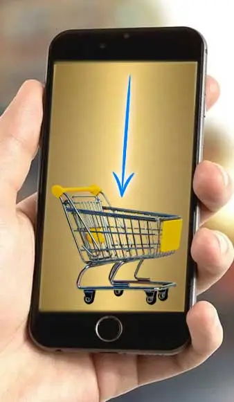 Carrinho de compras de loja virtual no smartphone