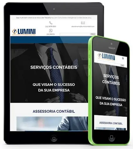 Tablet e Smartphone que comprovam que site da Lumini Contábil é responsivo