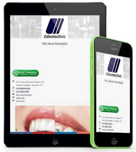 Tablet e Smartphone que comprovam que hotsite da Odontoclinic Vila Nova Conceição é responsivo